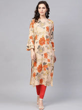 Women Occasion Wear Cotton Fabric Printed Stylish Chikoo Color Kurti