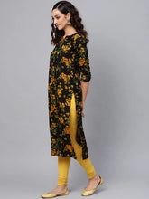 Women Regular Wear Cotton Fabric Printed Black Color Simple Kurti