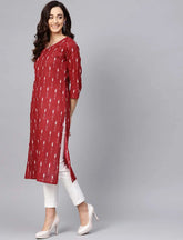 Women Printed Red Cotton Fabric Kurti 1