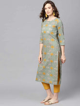Women Green Mustard Yellow Printed Straight Kurta