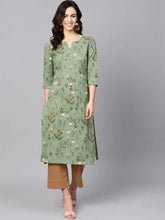 Women Occasion Wear Cotton Fabric Stylish Sea Green Color Kurti
