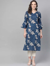 Women Cotton Printed Simple Function Wear Navy Blue Color Kurti