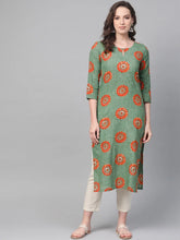 Women Cotton Fabric Rama Green Color Fancy Daily Wear Kurti