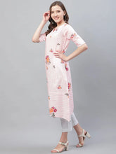 Women Cotton Fabric Pink Printed Fancy Daily Wear Kurti
