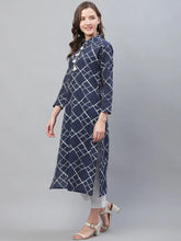 Women Casual Wear Cotton Fabric Navy Blue Trendy Kurti