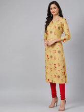 Women Mustard Yellow Red Floral Print Straight Kurta