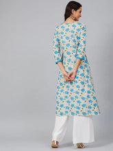 Women White Blue Floral Screen Printed Straight Kurta