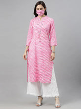 Women Pink Leheriya Printed Kurta