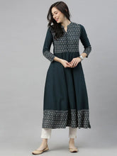 Women Teal Blue Printed Kurta