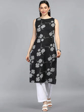 Women Black Floral Printed Kurta