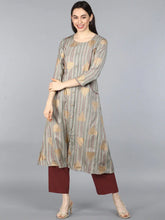 Women Taupe Striped Solid Kurtas