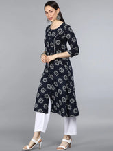Women Navy Blue Ethnic Motifs Printed Kurtas