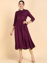 Women Burgundy Rosewood Thread Work Anarkali Kurta