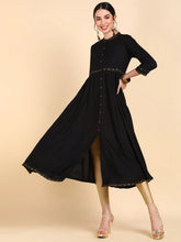 Women Black Cold Shoulder Sleeves Anarkali Kurta