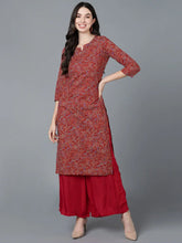 Women Red Cotton Printed Kurtas
