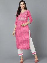 Women Pink Cotton Striped Kurtas