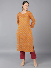Women Orange Cotton Ethnic Motifs Solid Kurtas