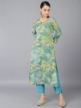 Women Green Silk Ethnic Motifs Printed Kurtas
