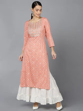 Women Peach Cotton Geometric Printed Kurtas