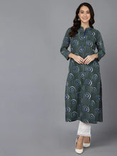 Women Teal Cotton Geometric Printed Kurtas