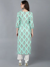 Women Sea Green Cotton Ethnic Motifs Printed Kurtas