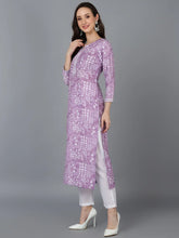 Women Lavender White Floral Printed Floral Kurta