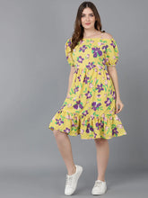 Women Yellow Georgette Printed Dresses