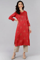 Women Red Cotton Embroidered Embellished