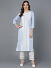 Women Blue Silk Embroidered Kurta