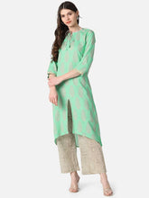 Women Occasion Wear Cotton Fabric Printed Stylish Sea Green Color Kurta And Palazzo Set