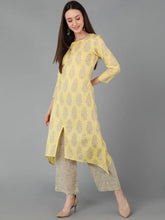 Women Yellow Pure Cotton Printed Kurta Palazzos 1