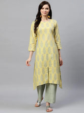 Women Yellow Color Function Wear Cotton Fabric Fancy Kurta And Palazzo Set