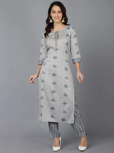 Women Grey Cotton Blend Kurta Trousers