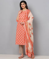 Women Pink And White Color Cotton Fabric Printed Fancy Kurta
