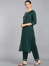 Women Green Regular Pure Cotton Kurta With Trousers With Dupatta Set