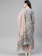 Women Cotton Green Ethnic Motifs Printed Straight Kurta Trousers And Dupatta Set