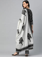 Women Black White Printed Sequinned Pure Cotton Kurta With Trousers Dupatta