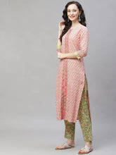 Women Pink Ethnic Motifs Printed Regular Pure Cotton Kurta With Palazzos