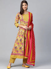 Women Yellow Ethnic Motifs Printed Regular Pure Cotton Kurta With Trousers