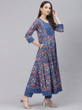 Women Blue Pink Ethnic Motifs Print Pure Cotton Kurta With Trousers Dupatta