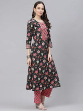 Women Teal Blue Pink Ethnic Motifs Print Cotton Kurta With Trousers Dupatta