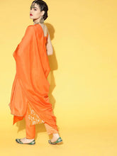 Women Orange Floral Woven Design Pure Cotton Kurta With Trousers With Dupatta Set