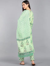 Women Green Floral Printed Regular Pure Cotton Kurta With Salwar Dupatta Set