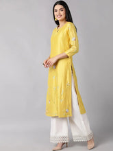 Women Yellow Ethnic Motifs Embroidered Thread Work Kurta With Trousers Dupatta Set