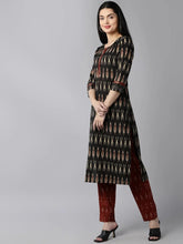 Women Black Ethnic Motifs Printed Panelled Pure Cotton Kurta With Trousers