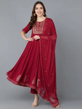 Women Maroon Pure Cotton Kurta Trousers With Dupatta