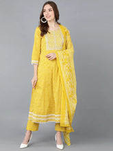 Women Yellow Pure Cotton Kurta Trousers With Dupatta