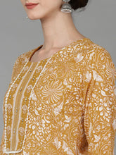 Women Mustard Pure Cotton Printed Kurta Trousers With Dupatta
