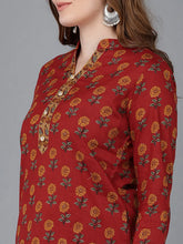 Women Red Pure Cotton Kurta Trousers With Dupatta