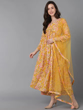 Women Yellow Pure Cotton Floral Printed Kurta Palazzos With Dupatta